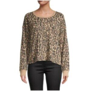 NWT Splendid Tan Brown Animal Print Thermal Crewneck Casual Warm Comfy Top M